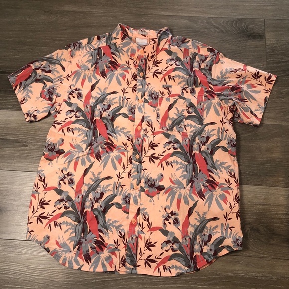 Columbia Mens Pink Orange Floral Hawaiian Button Down Shirt Regular Fit Size XL - Picture 2 of 10
